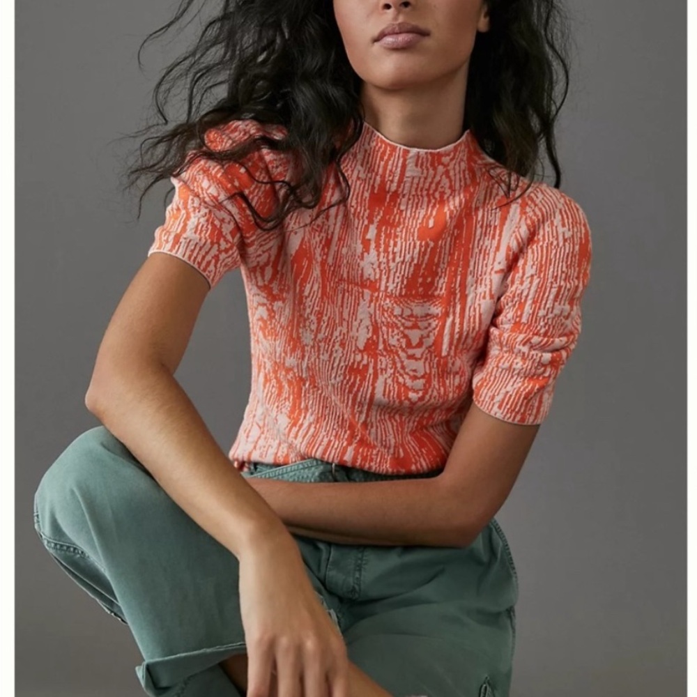 Anthro Maeve mock neck short sleeve sweater shirt